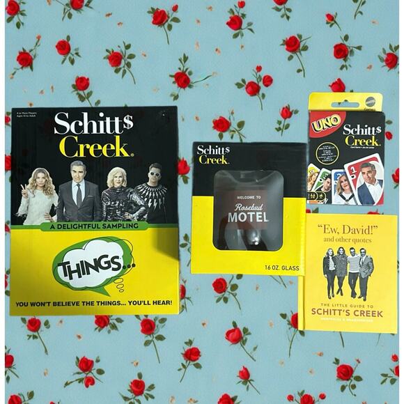 Schitt’s Creek Other - NEW Schitt's Creek Bundle: Two Games, A Quote Book, & 16 Oz Stemless Wine Glass